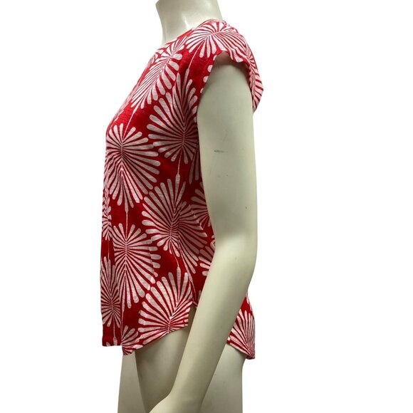 Joie Womens Red & White Linen Short Sleeve Top‎ Floral Print Sm Nwt - Picture 3 of 6